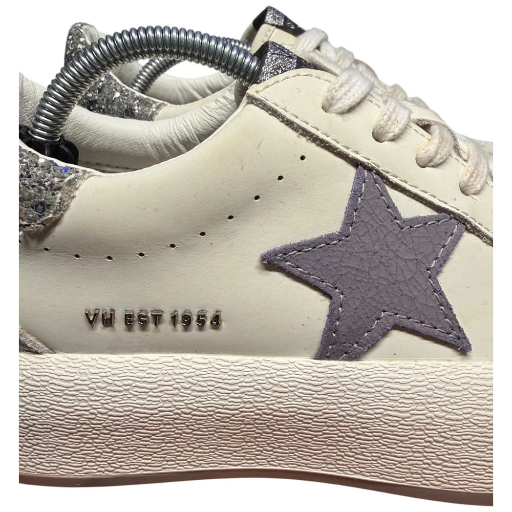 VINTAGE HAVANA Lucy Star Women's 8 Sneaker Leather Suede Cream Silver Platform